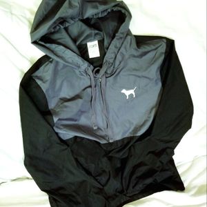 PINK Victoria's Secret VS Windbreaker Pullover Jacket Black / Grey